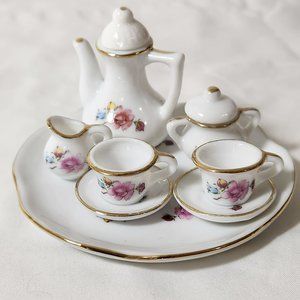 Vintage Floral Gold Gilded Mini Miniature Tea Set